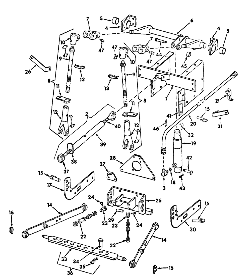 Three Point Hitch - Tractors W/Hydraulic Hitch Diagram and Parts List for CUB185  Cub Cadet Lawn Tractor